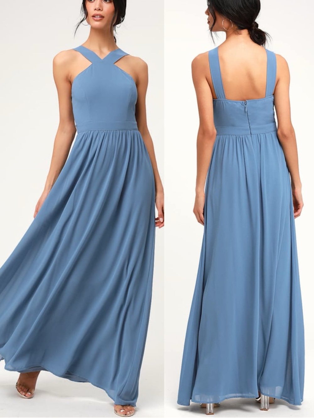 Lulus | Air of Romance Slate Blue Maxi Dress